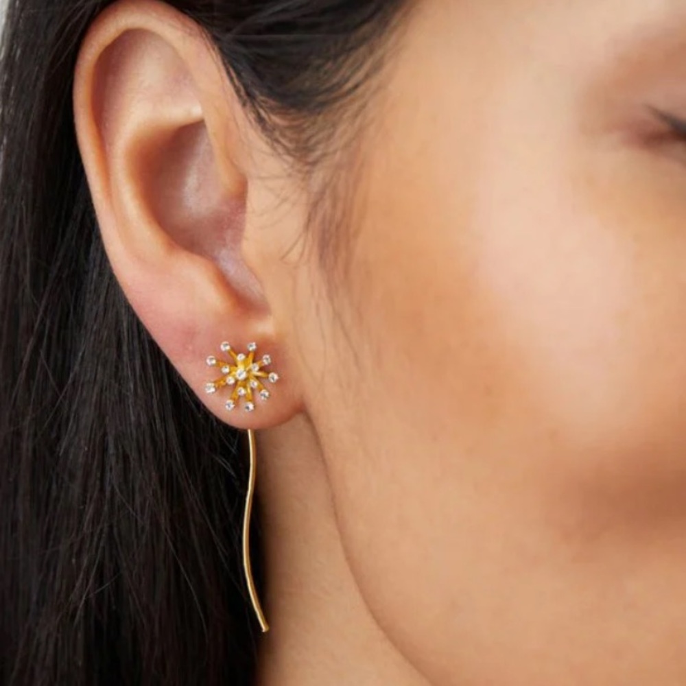 NWT Beautiful Earth Make A Wish Dandelion 18K Gold Earrings